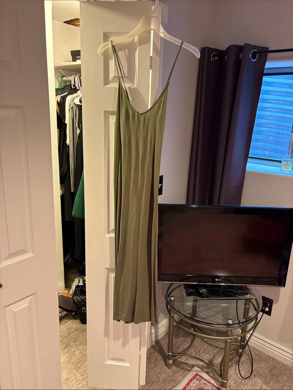 Olive Green Slip Dress - Women's Minimalist Maxi